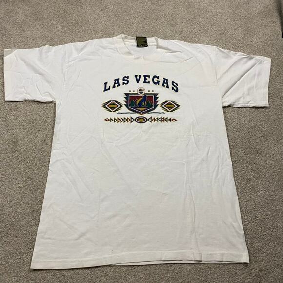 VTG 90s Las Vegas Shirt Mens XL White Aztec Wolf USA Cotton Robert Allan - Picture 1 of 7